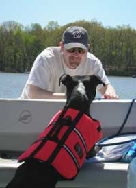 Buster in the boat